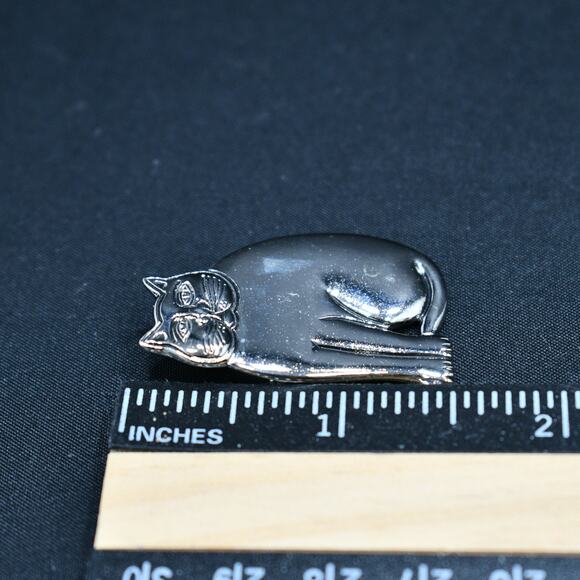 Vintage Laurel Burch Mystic Cat Brooch, Rhodium Plated - Picture 6 of 10